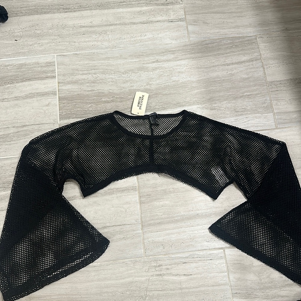 NEW F21 - fishnet crop bell sleeve top